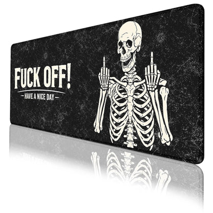 Funny Skeleton Mouse Pad Gothic Sarcastic Skull Halloween Extended Mousepad Waterproof Stitched Edges Rubber Base Non-Slip Deskmap Computer Keyboard Mat 31.5x11.8 Inch