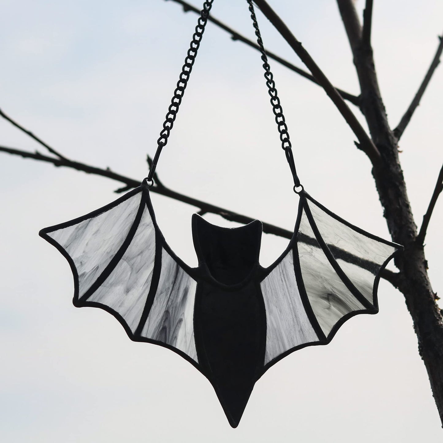 HAOSUM Halloween Bat Decoration Stained Glass Window Hangings - Bat Suncatcher Ornaments Spooky Bats Craft Window Decor Gifts(3.9"×3.9")