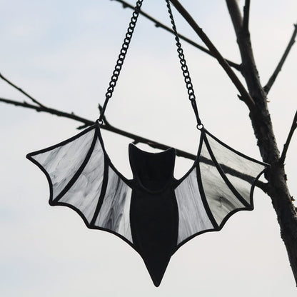 HAOSUM Halloween Bat Decoration Stained Glass Window Hangings - Bat Suncatcher Ornaments Spooky Bats Craft Window Decor Gifts(3.9"×3.9")
