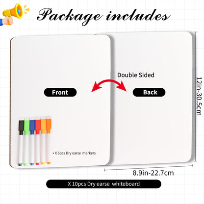 10 Sets Double Sided Small Whiteboard Dry Erase Boards 9" x12'' Mini Dry Erase Lap Boards with Markers Erasers Pen Holders Personal Whiteboards for Students Classroom Teacher
