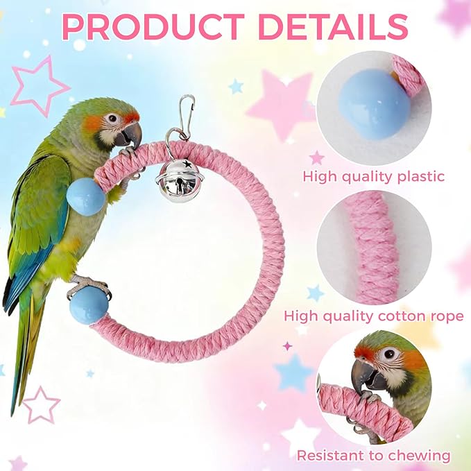 Colorful Circular Bird Swing,Bird Rope Chewing Toys Parrot Cage Bite Toys (Small Half-Round Yellow)