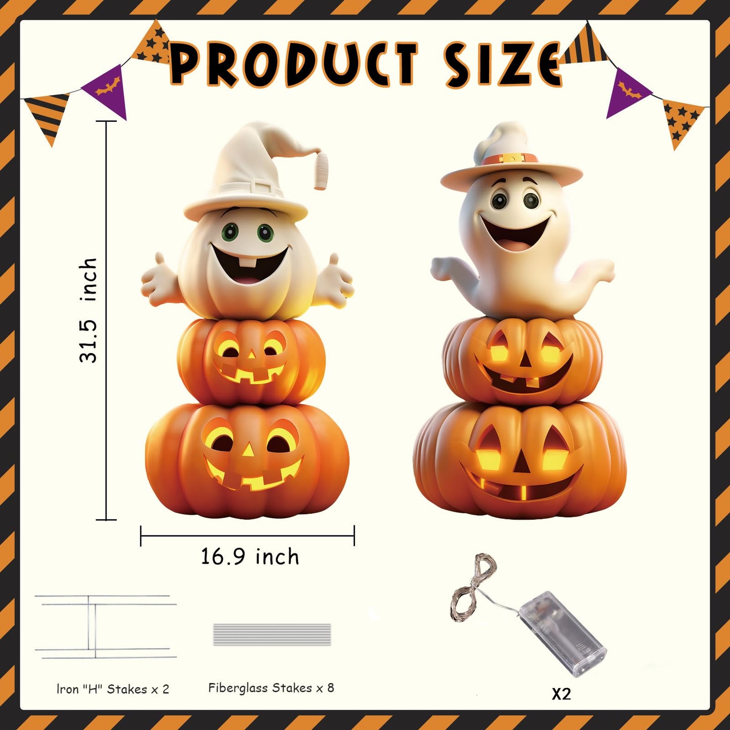 2Pcs 4.0FT Ghost Halloween Decorations Plastic Yard Signs with Stakes,Spooky Halloween Pumpkin Decorations Outdoor, Scary Silhouette Glow in Dark Eyes for Outdoor Yard Lawn Garden