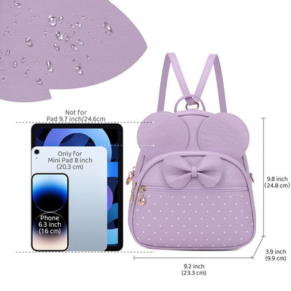 KL928 Girls Mini Backpack Bowknot Polka Dot Cute Daypacks Convertible Shoulder Bag Purse for Women (L.Purple)