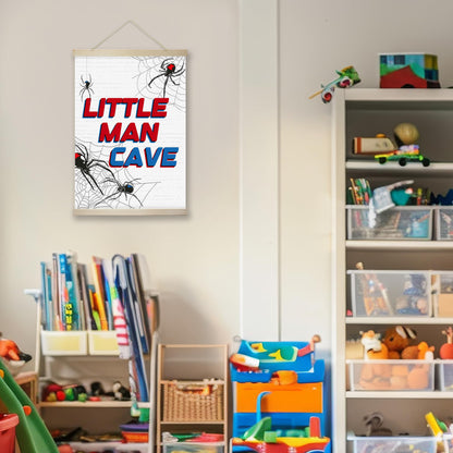 RZQIJ Spider Little Man Cave Sign Hanging Wall Flags Canvas Banner 12x16 Inch - Baby Boy Nursery Decor for Room, Bedroom, Playroom - Nursery Wall Decor - Poster Hanger Frame for Kids(036)