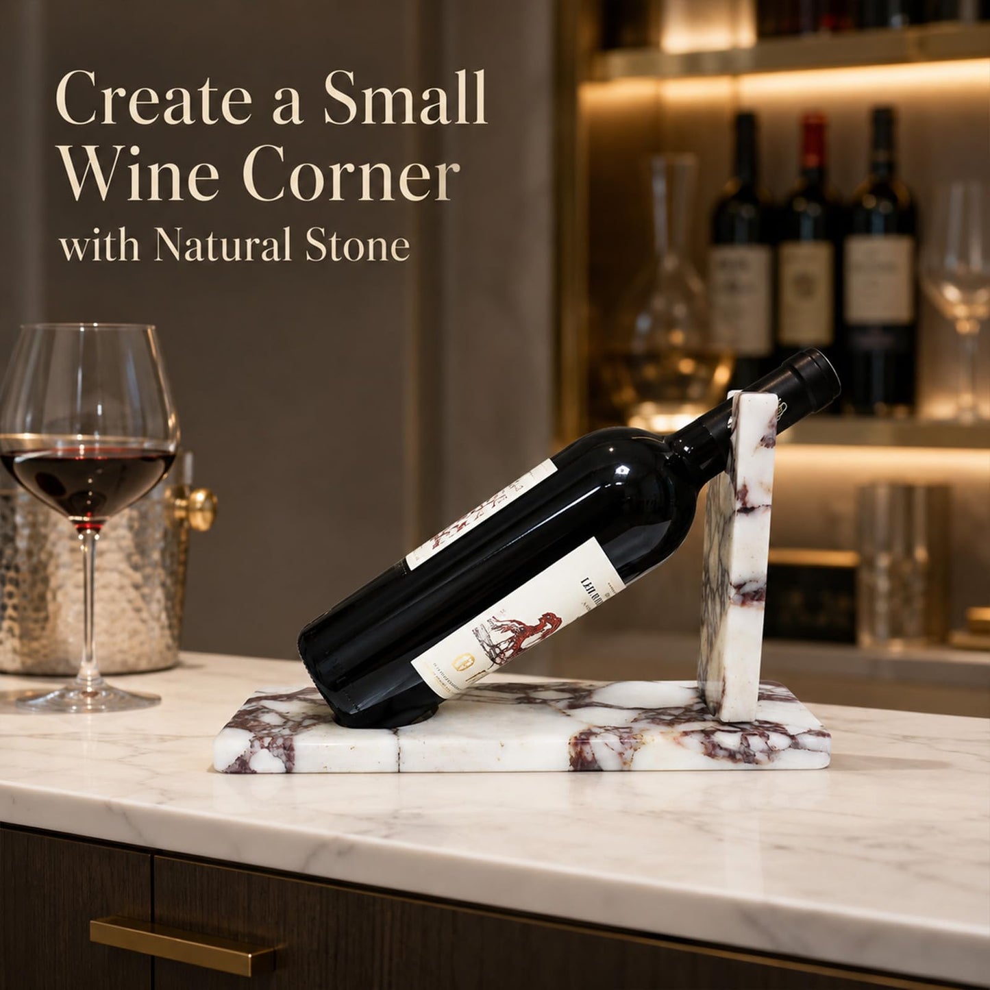 Artisanal Abode Marble Wine Holder, Single Bottle Tabletop Rack