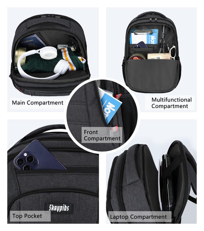 Skaypibs Backpack for Men,School Backpack for boys teens,Travel laptop backpack with Reinforced Straps,Water Resistant business Work college bookbag,book bag Fits 15.6 Inch,Black Back Pack