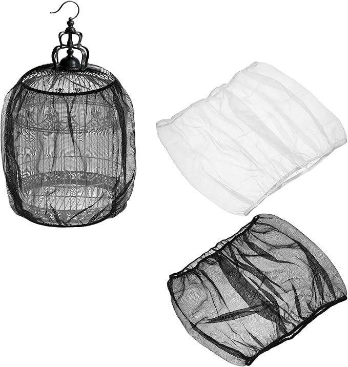 Bird Cage Seed Catcher, Bird Cage Net Cover Seeds Guard, Universal Birdcage Accessories, Black/White, Circumference 31.5"-43.3", Height 13.8" for Parrot Cockatiel Enclosures