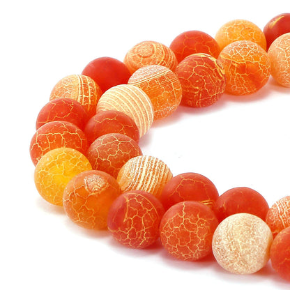 MJDCB Natural Orange Frosted Agate Round Stone Beads for Jewelry Making DIY Bracelets Necklaces (12mm)