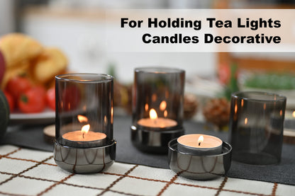 Faveaux Tealight Candle Holder Black Tea Candle Holder Cylinder Glass for Standard Tea Light Birthday Party Table DIY Decor Pack of 4, Black Nickel Base+Black Glass