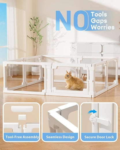 BUCATSTATE Acrylic Guinea Pig Cages for 2, 15.5 sq ft Guinea Pigs Playpen with Door, Clear Rabbit Playpen Indoor for Pigges, Hedgehogs, Quail, Chickens (47" L x 47" W x 16" H, 8 Panels)