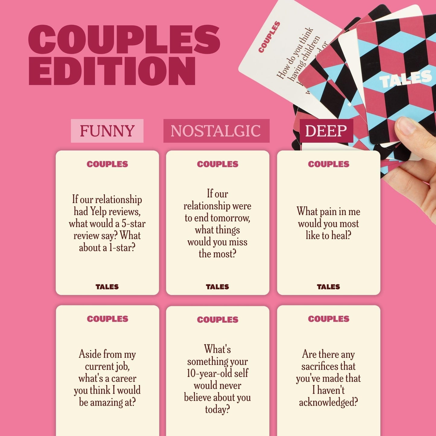 TALES 150 Conversation Starter Cards, Couples Edition, Prompts for Deeper Connection, Date Night Ideas, Anniversaries, and Quality Time Together