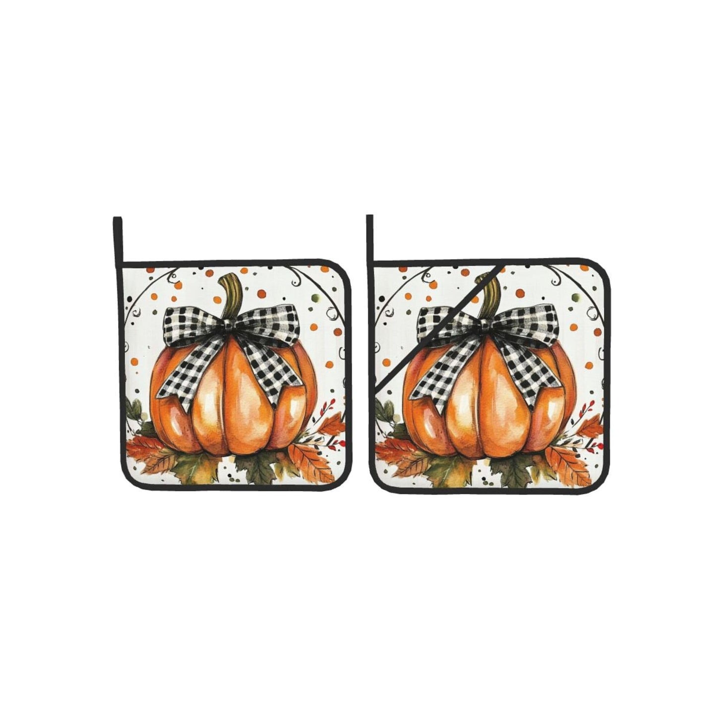 Orange Polka Dots Fall Pumpkin Pot Holders Set of 2 Maple Leaves Kitchen Decorative Heat Resistant Potholder Cotton Lining Oven Hot Pads for Cooking Baking Microwave BBQ Holiday Decors