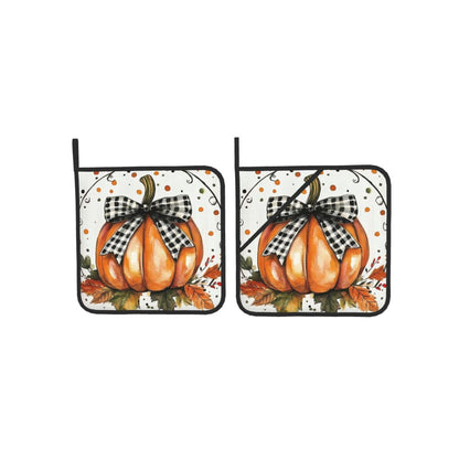Orange Polka Dots Fall Pumpkin Pot Holders Set of 2 Maple Leaves Kitchen Decorative Heat Resistant Potholder Cotton Lining Oven Hot Pads for Cooking Baking Microwave BBQ Holiday Decors
