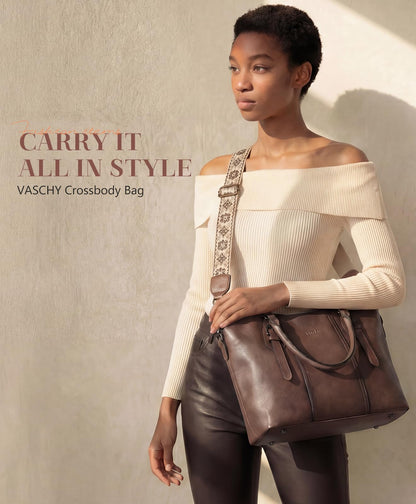 VASCHY Hobo Bags for Women, Vegan Leather Top Handle Satchel Shoulder Purse Handbag Purse with Crossbody Guitar Strap Coffee