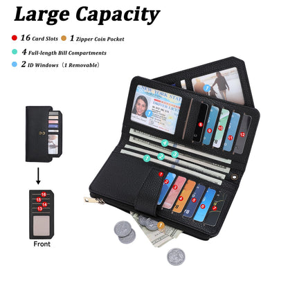 GAEKEAO Women Wallet RFID Blocking Leather Bifold Compact Card Holder Ladies Travel Wallet Purse, Large Capacity Wristlet