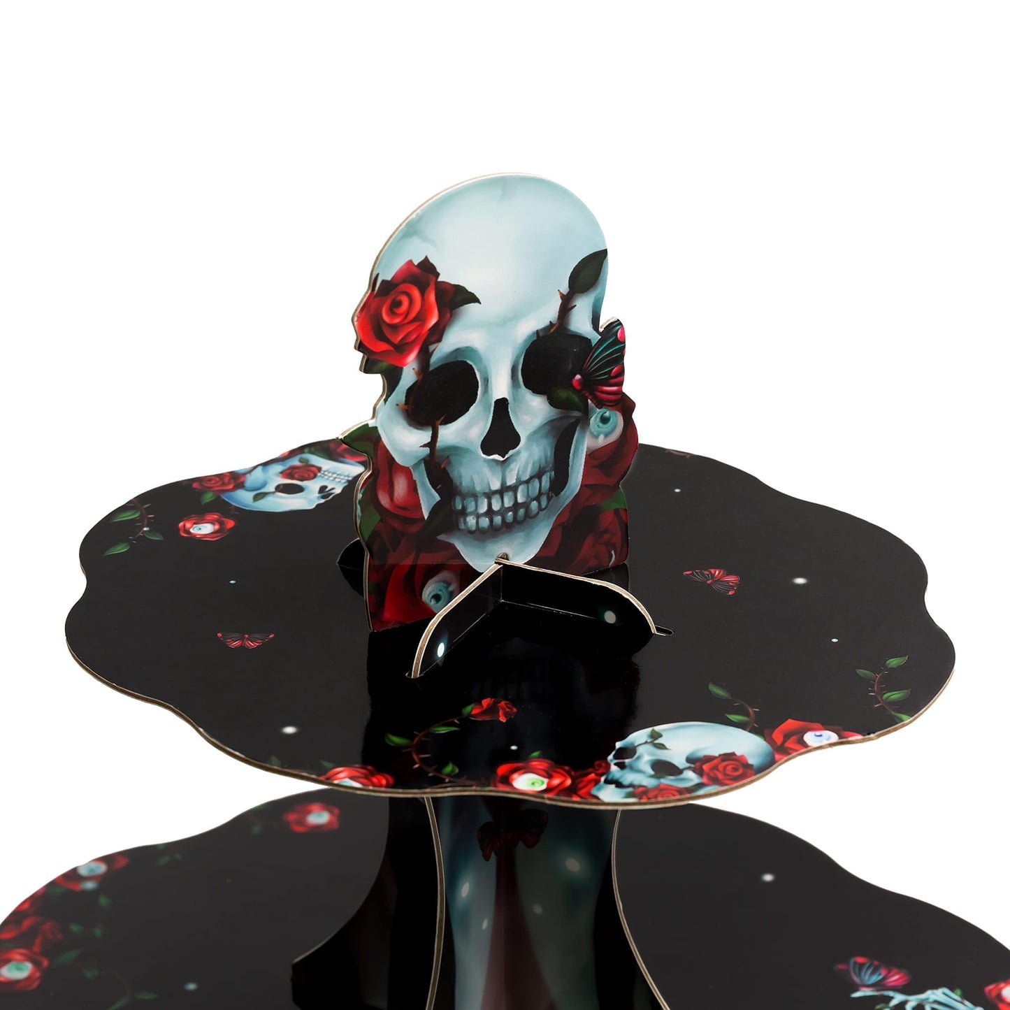 Cheerland Halloween Cupcake Stand Black Red Skeleton Birthday Party Decorations Rose Skull Party Decoration Goth Birthday Decor Spooky Skeleton Gothic Halloween Wedding Decorations