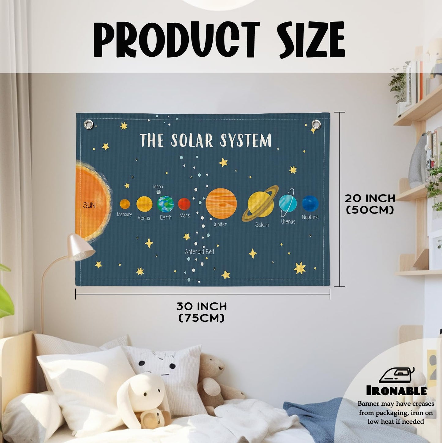 Wheatwin Solar System for Kids, Space Nursery Decor, Space Themed Room Decor, Solar System Linen Canvas Banner Wall Hanging Flag Decor for Playroom 20x30
