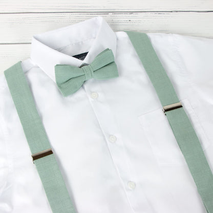 Spring Notion Mens' Linen Blend Suspenders and Bow Tie Set for Groomsmen Wedding, Sage 48 Inch