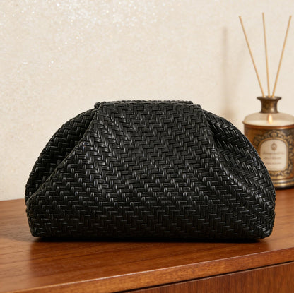 Aritenation Woven Clutch Purses for Women Evening Bag Elegant Ruched Dumpling Clutch PU Leather for Party Wedding