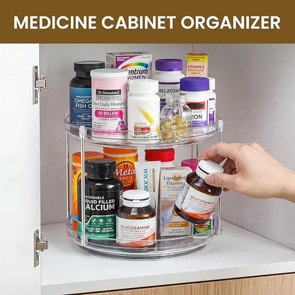 2 Tier Non-Skid Acrylic Lazy Susan Turntable Organizer - Rotating Spice Rack - Spinning Organization Tray for Kitchen, Pantry, Countertop, Closet, Bathroom, Vanity, Medicine Cabinet Organizing, 12''