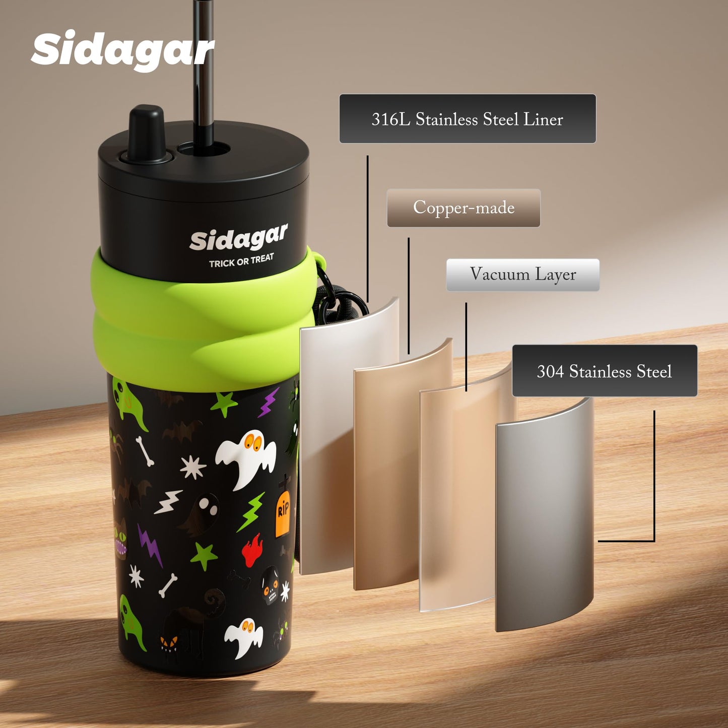 Sidagar 24 oz Tumbler with Lid and Straw, Insulated Coffee Mug Leak Proof, Portable Iced Travel Water Bottle, Reusable Thermal Coffee Cup, Gift for Women, Halloween