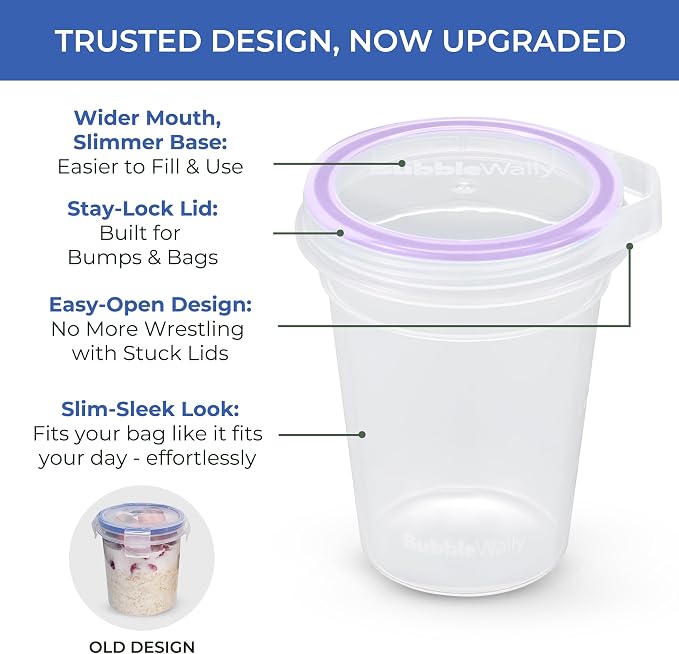 BubbleWally JoyPlus Overnight Oats Containers with Lids Plastic (Purple) - Meal Prep Containers Reusable for Food Storage – 16oz Jars for Breakfast, Snacks, and Lunch