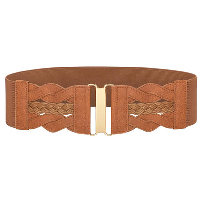 SANSTHS Women Wide Elastic Waist Belt, Vintage Stretchy Belt with Gold Buckle Fashion Women Belt for Dresses Skirts Coats