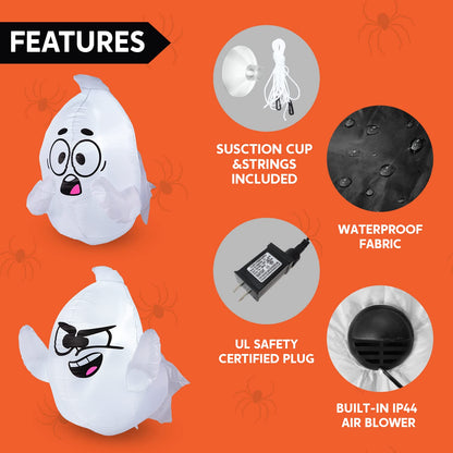 Joiedomi 2 Pack Halloween Inflatable Window Ghost with Build-in LED, 2.6 FT Tall Blow Up Inflatable Scary Flying Ghost Broke Out from Window for Halloween Outdoor, Yard, Garden, Lawn Decoration