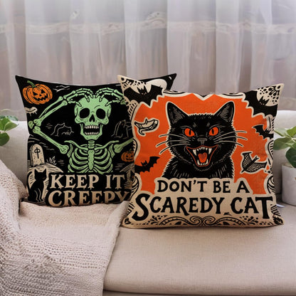 Halloween Decor Throw Pillow Covers 18x18 inch Black Orange Ghost Cat Skeleton Pumpkin Cushion Cases 4 Pack Fall Happy Halloween Seasonal Autumn Home Decor Pillowcases for Sofa Couch Patio(Orange)