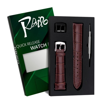 RBIPO 22mm Leather Watch Band Alligator Grain Quick Release Replacement Watch Strap for Men and Women