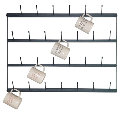 Claimed Corner Mug Rack with Sturdy Steel Frame, Matte Black Finish, Removable Rubber Caps, Wall Mounted (Horizontal 34" x 23.5")