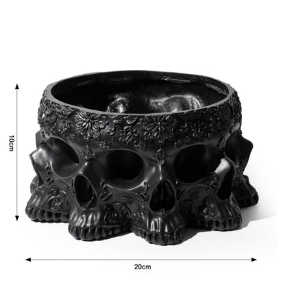 Skull Black Multifaced Planter Pot 4" Skulls Skeleton Head Pot for Succulents Flowers Sweets, Creepy Gothic Décor for Garden Home Parties Haunted House, Spooky Halloween Desk Organizer Candy Bowl Gift