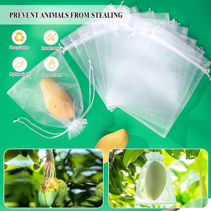 50 Pcs White Fruit Netting Bags - 6x9" Mesh Bags with Drawstring for Grapes, Mango, Veggies