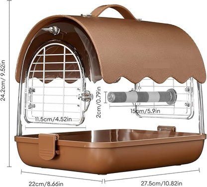 Parrot Cage Aviary, Bird Carrier Backpack with Perch, Transparent Travel Bird Cage Bag with Shade Cover Visible Window for Parrots Budgie Bird Parrot Aviary(Brown)
