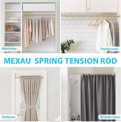 MEXAU Tension Curtain Rod For Window 45-77 Inches Adjustable Expandable Gold Spring Tension Rod Spring Curtain Rods No Drilling Extension Rods Tension Rod for Closet Doorway Kitchen