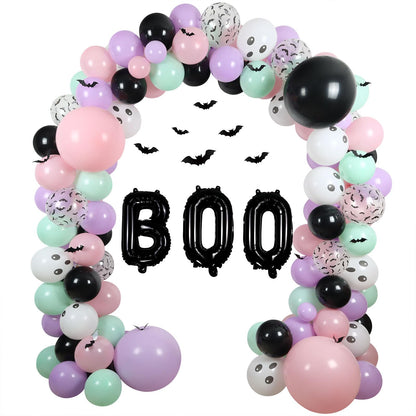 Halloween Balloon Arch Baby Showers Decorations, 18" 10" 5" Black Purple Pink Balloons with 3D Bat Stickers for Halloween Birthday Baby Shower Outdoor Indoor Decorations