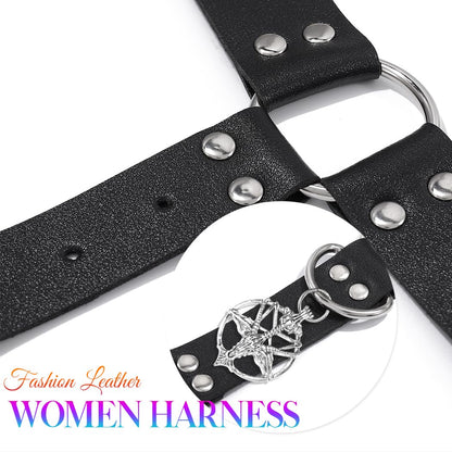 BODIY Women Punk Leather Waist and Leg Belt - Gothic Thigh Rave Accessory in Black