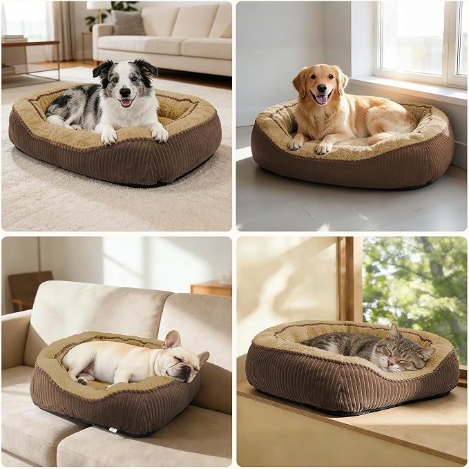 Dog Beds for Small Medium Large Dogs & Cats. Washable Pet Bed, Orthopedic Dog Sofa Bed, Soft Calming Sleeping Warming Puppy Bed (Brown, Small-(20’’x 19’’x 6’’))
