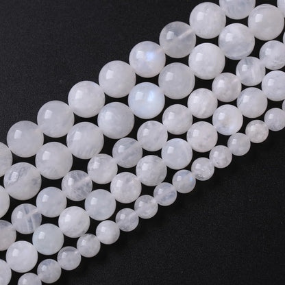 75PCS 10MM Natural Stone White Moonstone Gemstone Semi Precious Beads for Jewelry Making DIY Bracelet