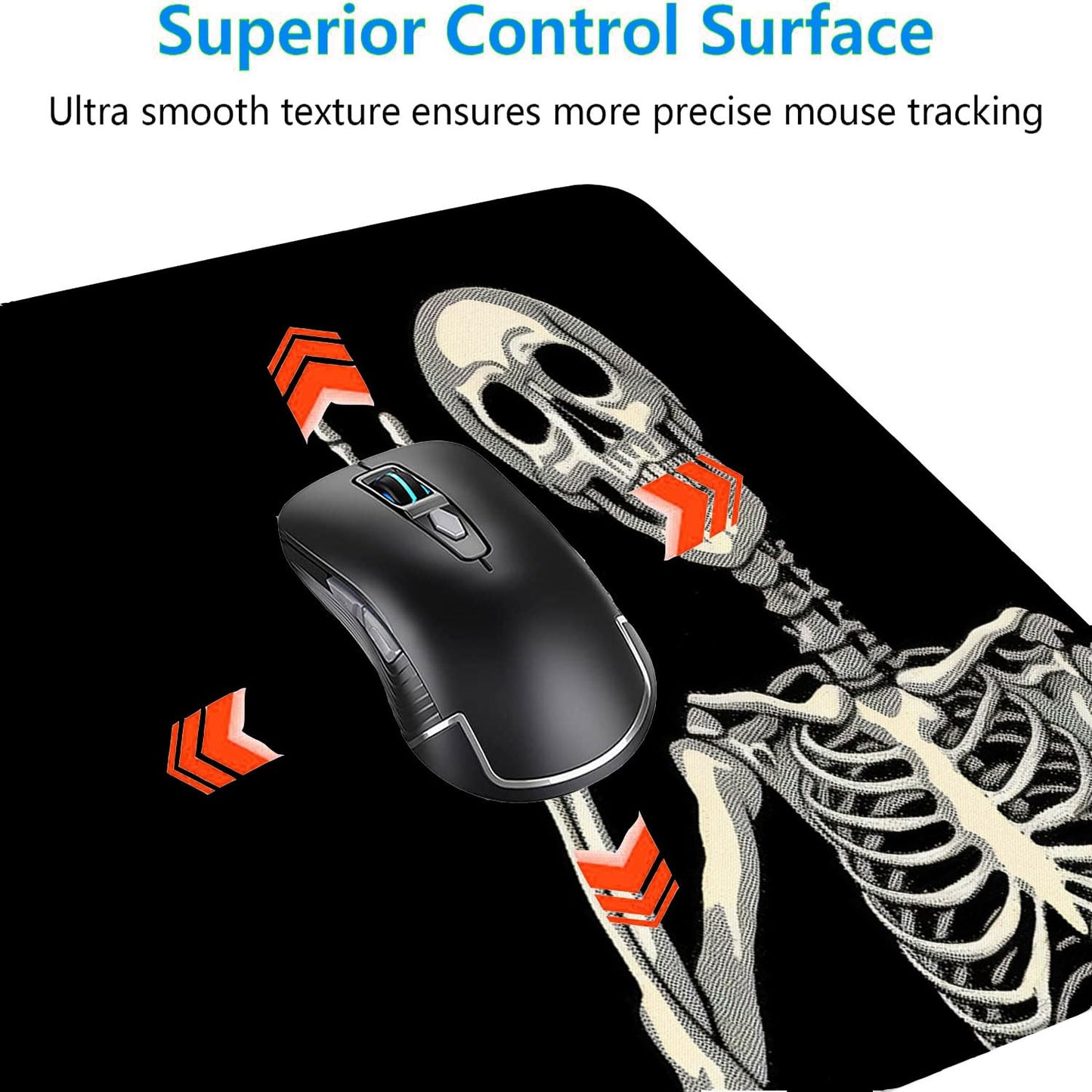 Skull Skeleton Desk Pad Mouse Pad Funny Black Halloween Mousepad XL Large Gaming Mouse Pad Laptop Keyboard Mat Desk Pad 31.5"x11.8" Office Home Decor for Women Girl