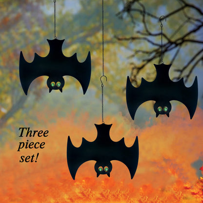 Outdoor Metal Bats, Halloween Decoration, Glow-in-The-Dark Hanging Bats, Silhouette Pendant Outdoors, Halloween Decorative Animals, Set of 3