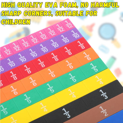 Sayglossy 8 Sets Fraction Tiles Set for Math Classroom Fractions Manipulatives Math Learning Manipulatives for Home School Supplies