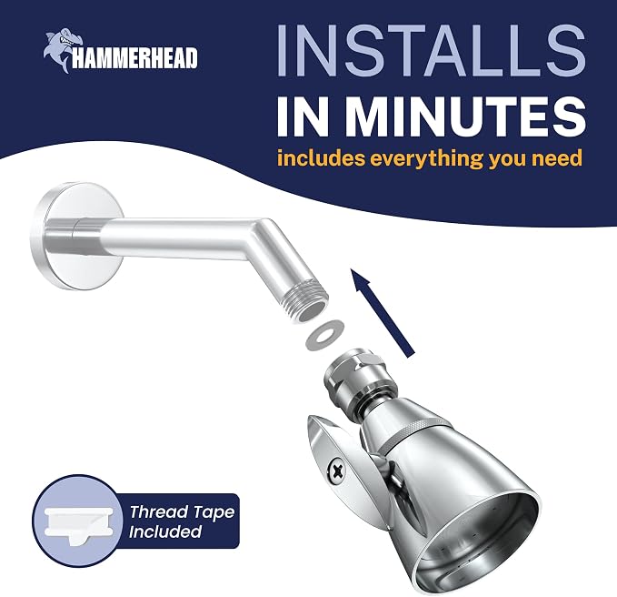 HammerHead Showers® Solid Metal 2 Inch High Pressure Shower Heads - CHROME – 2.5 GPM Shower Heads High Pressure - High Flow Shower Head with ADJUSTABLE SPRAY PATTERN - Fixed Shower Head