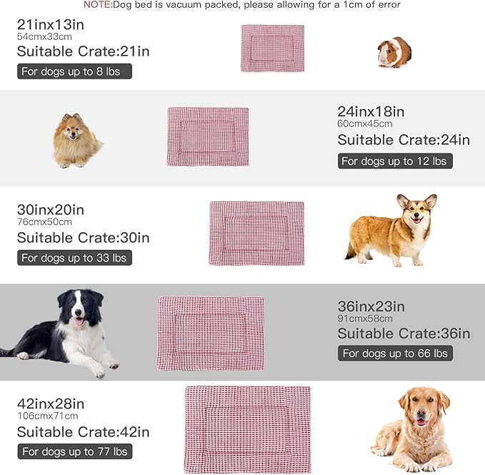 BVAGSS Reversible Dog Crate Pad, Memory Foam Pet Bed Mat, Soft Warm Machine Washable Sleeping Kennel Mattress for Small Medium Dogs XH079 (36''x23''x1.6'',Pink)