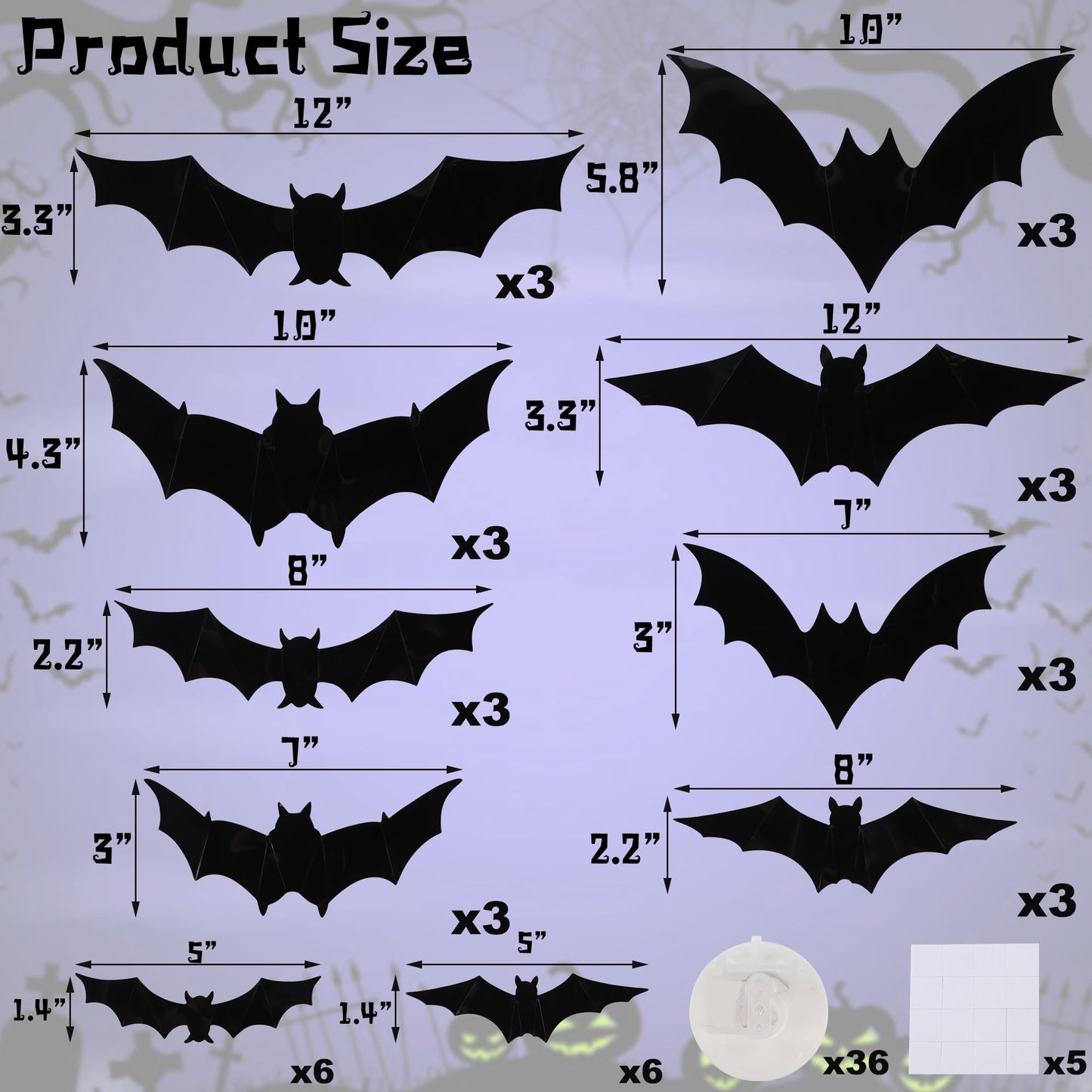 DR.DUDU 36 Pack Halloween Bats Wall Decor 3D Bat Stickers