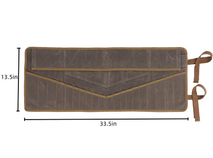 Denifiter Wrench Roll Up Pouch, Heavy Duty Waxed Canvas Tool Roll Bag Tool Organizer Bag With 20+4 Pockets (Brown)