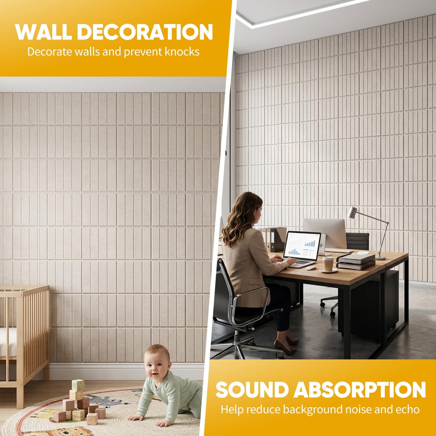 Corodo Large Cork Board Alternative - 48" x 48" Felt Bulletin Board with Pushpins & Adhesive Tabs, 16 Pack Tac Boards Tiles for Office Classroom Wall Decor, Wall Protector for Dart Board - Oatmeal