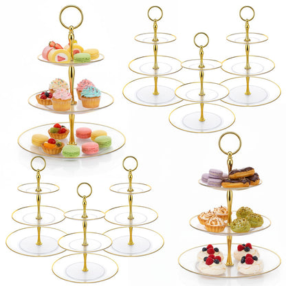 8Pack 3 Tier Cupcake Stand Bulk, Plastic Clear 3 Tiered Dessert Stand with Gold Edges Thick Round Shape Serving Dessert Tray for Tea Party Wedding Birthday Halloween Christmas Party Decorations