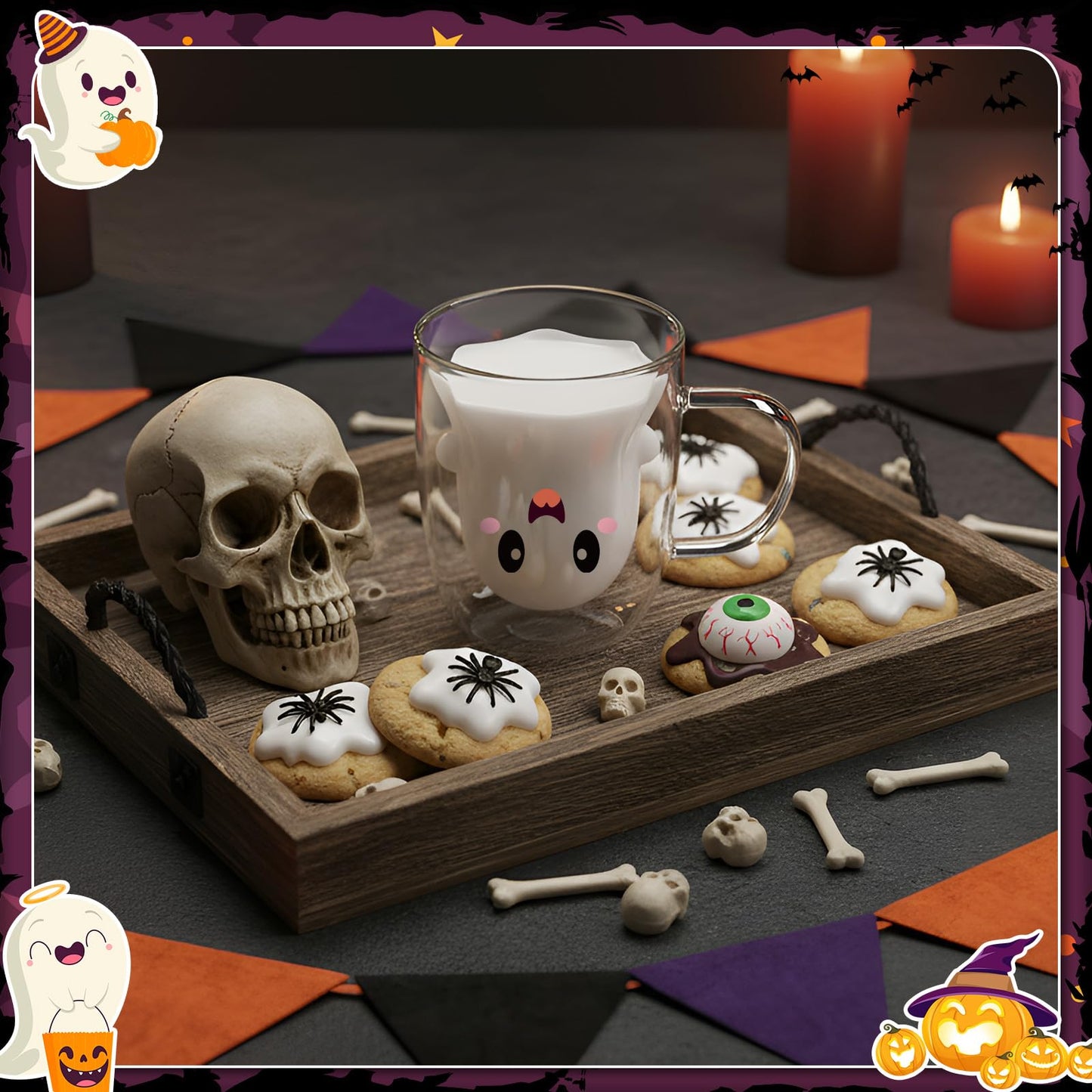 Honeydak Ghost Halloween Mug, 10 oz Double Walled Coffee Mugs with Handle, Heat Resistant Mugs for Hot Cocoa and Latte for Halloween Party Supplies(White,Cartoon Style)