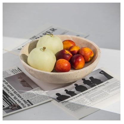 Natural Travertine Fruit Bowl for Kitchen Counter11.8",Large Decorative Bowl & Travertine Bowl Pedestalfor Kitchen Counter & Dining Table ,For Entryway, KitchenFruit Bowl, Dining Table Centerpiece.